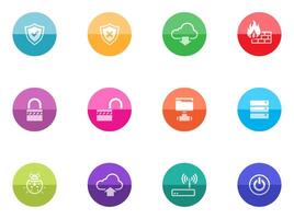 Computer network icons in color circles vector