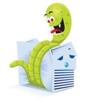 Computer badly damaged by a worm illustration vector