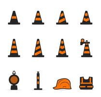 Traffic warning sign icon set in duo tone color illustration vector