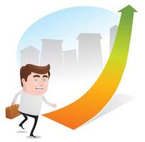 A man with briefcase before an upwarding arrow illustration vector