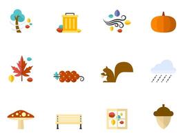 Autumn icons in flat color illustration vector