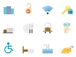 Hotel icons in flat color illustration vector