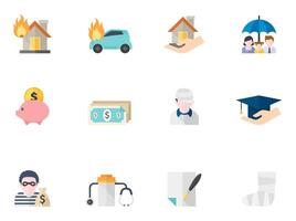 Insurance icons in flat color illustration vector