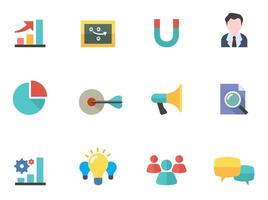 Marketing icons in flat color illustration vector
