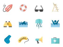Lifeguard icons in flat color illustration vector