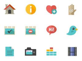 Icons set for personal portfolio website in flat color illustration vector