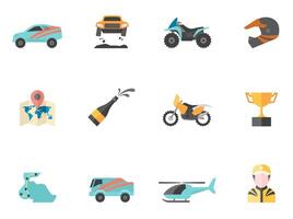 Rally related icons in flat color illustration vector