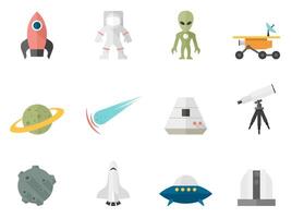 Space related icons in color circles illustration vector