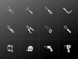 Hand tools icon in metallic style illustration vector