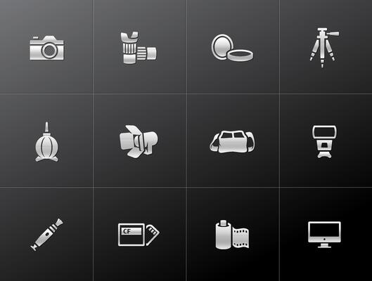 Photography icons in metallic style illustration