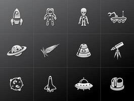 Space related icons in metallic style illustration vector