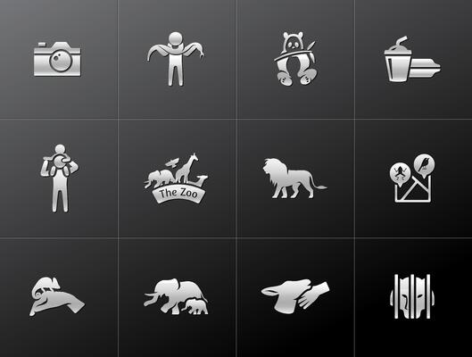 Zoo icons in metallic style illustration