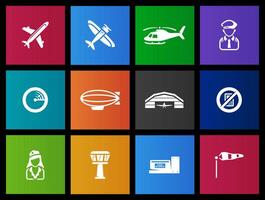 Aviation icons in Metro UI illustration vector