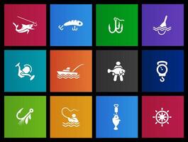 Fishing icons in Metro UI illustration vector