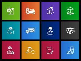 Insurance icons in Metro UI illustration vector
