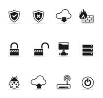 Computer network icon set in black and white illustrations vector