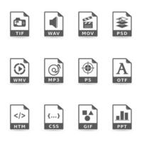 File format icon set in black and white illustration vector