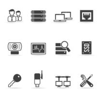 Computer network icon set in black and white illustration vector