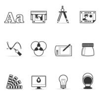 Printing and graphic design icon set in black and white illustration vector