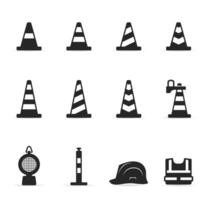 Traffic warning sign icon set in black and white illustration vector