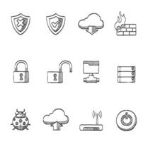 Computer network icon hand drawn illustrations vector