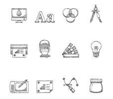 Printing and graphic design icon hand drawn illustrations vector