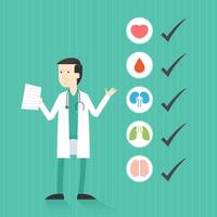 Doctor with list of medical check up. Heart, blood, kidney, lung, brain vector