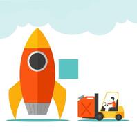 Startup launching concept rocket refueling. illustration. vector
