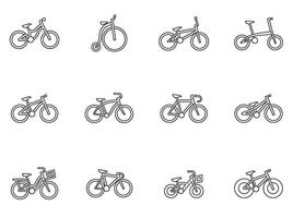 Bicycle type icons in thin outlines. illustration. vector