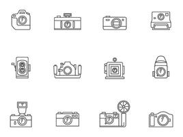 Camera icons in thin outlines. illustration. vector