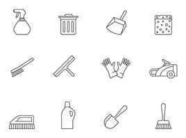 Cleaning tool icon series in thin outlines. illustration. vector