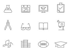 More school icon series in thin outlines. vector