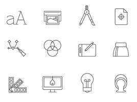 Printing graphic design icon series in thin outlines. illustration. vector