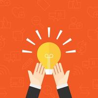 Hand holding light bulb showing social media icons in the background. Marketing, sales, presentation, office vector