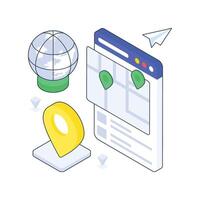 Web Map isometric Colored illustration vector