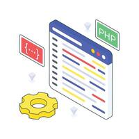 PHP developing PHP Coding isometric Colored illustration vector