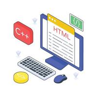 HTML Programming isometric Colored illustration vector