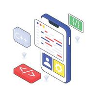 App Coding isometric Colored illustration vector