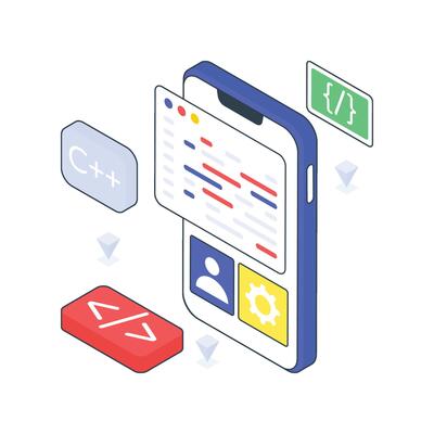 App Coding isometric Colored illustration
