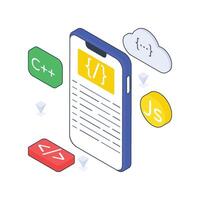 Mobile Coding isometric Colored illustration vector