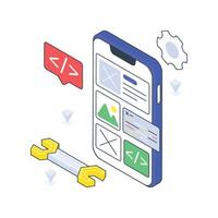 App Development mob isometric Colored illustration vector