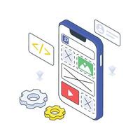 Application development isometric Colored illustration vector