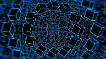 Black and Blue Strobe Chaotic Movement of Cubes in Space Background VJ Loop in 4K video