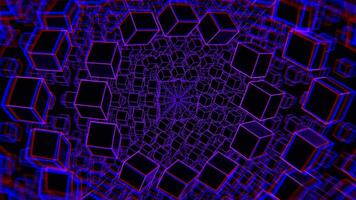 Black and Purple and Blue Strobe Chaotic Movement of Cubes in Space Background VJ Loop in 4K video