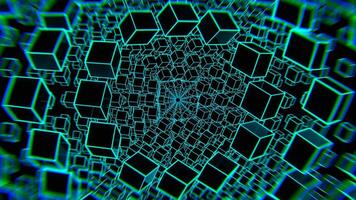Black and Cyan and Pink Strobe Chaotic Movement of Cubes in Space Background VJ Loop in 4K video