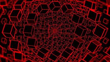Black and Red Strobe Chaotic Movement of Cubes in Space Background VJ Loop in 4K video