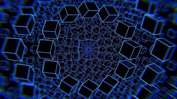 Black and Blue and Orange Strobe Chaotic Movement of Cubes in Space Background VJ Loop in 4K video