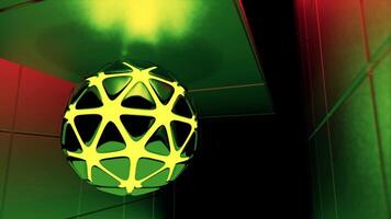An Abstract Neon Sphere characterized by Geometric Patterns situated in a Dark Environment. Design video
