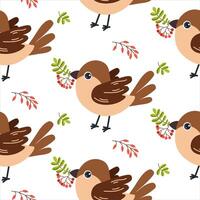 Colorful birds with berries on a white background in a playful design vector