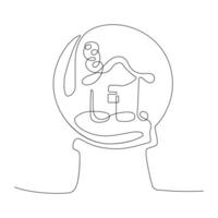 Artistic line drawing of a snow globe with a house and tree design inside vector